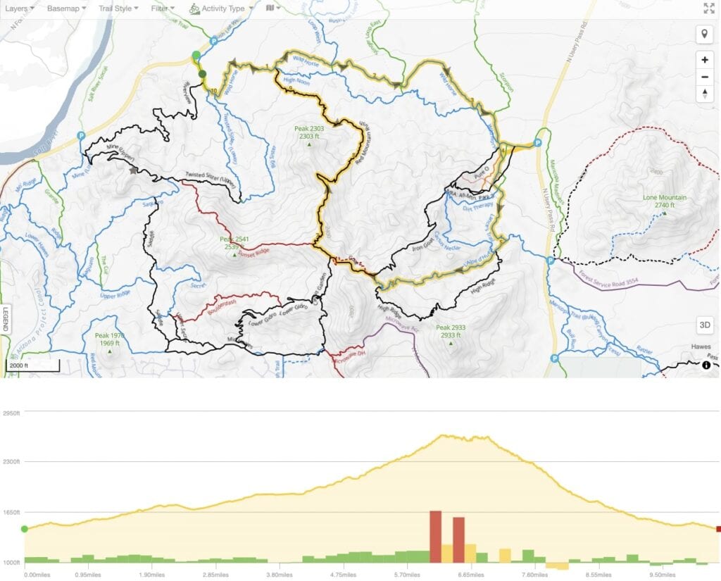 Screenshot of Hawes Mountain biking route map in Phoenix