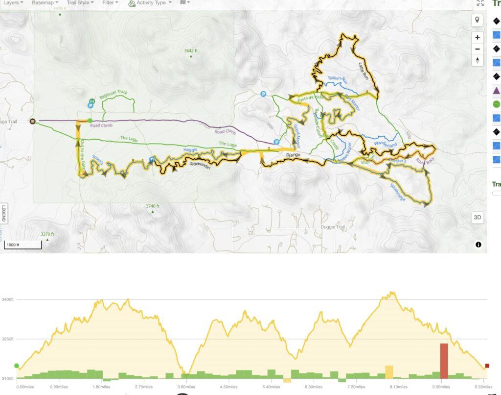 Screenshot Joshua Tree mountain biking route map in California