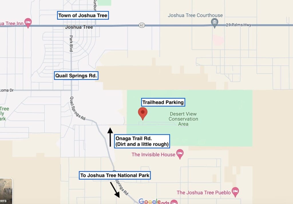 Map to Joshua Tree mountain biking trailhead