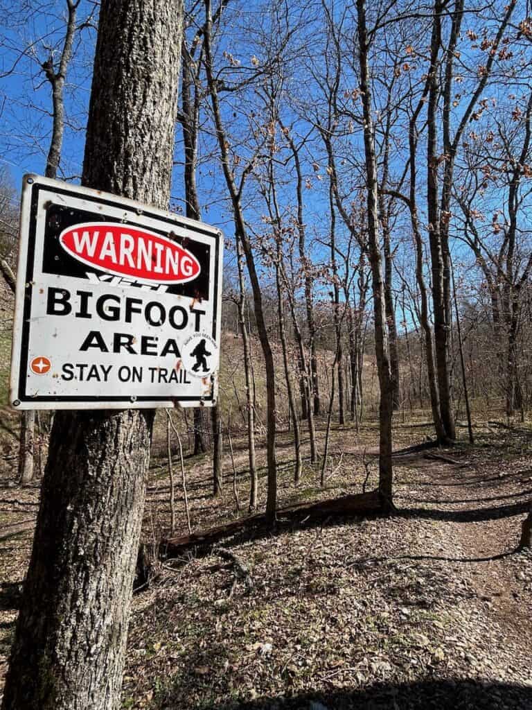 Bigfoot Area sign nailed to tree