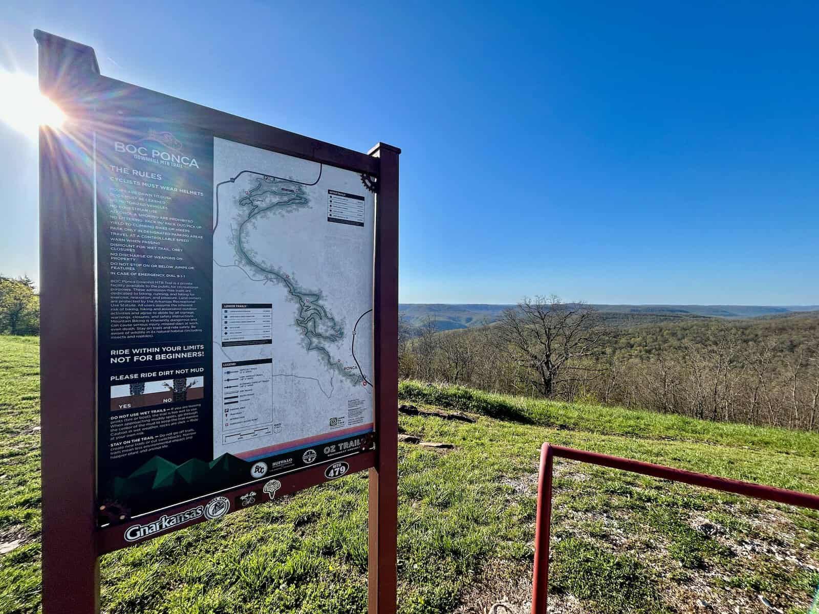 Trail sign for the BOC Ponca downhill mountain bike trails